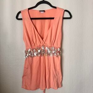 San joy Y2K coral peachy color halter top